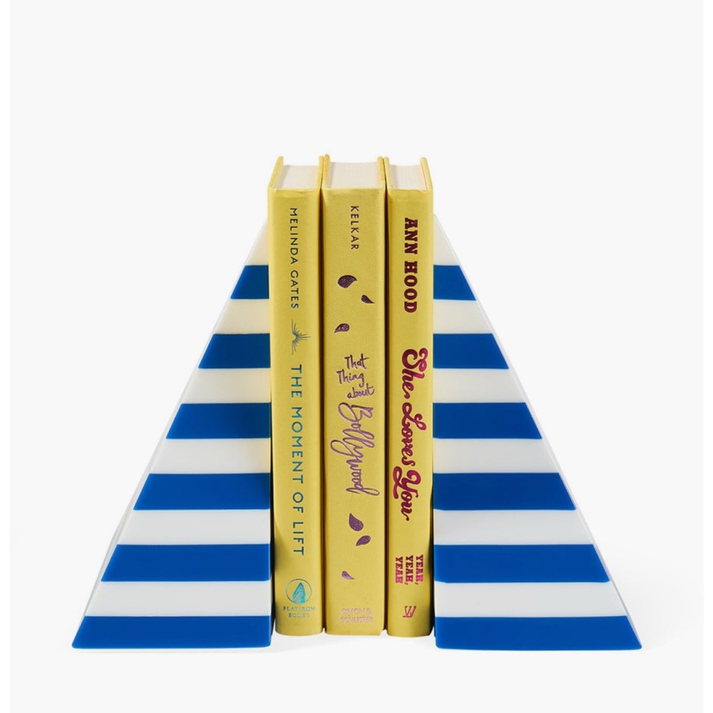 Jonathan Adler Cabana Blue and White Striped Bookends